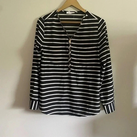 Calvin Klein Black and White Stripped Blouse - Picture 3 of 13
